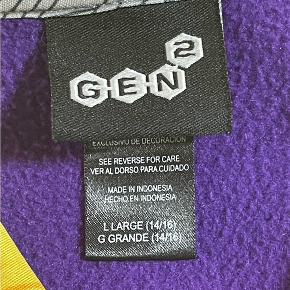 GEN 2 LSU PURPLE & YELLOW 1/4 ZIP YOUTH/WOMENS HOODIE SZ LG 14/16 - Picture 9 of 13